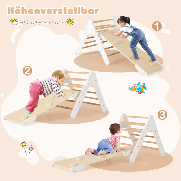 Coast Kletterset – Kletterdreieck 75x55x64 cm, Kletterbogen 89x52x44 cm, Rampe 98x40 cm – Buchenhout, Wit/Naturel