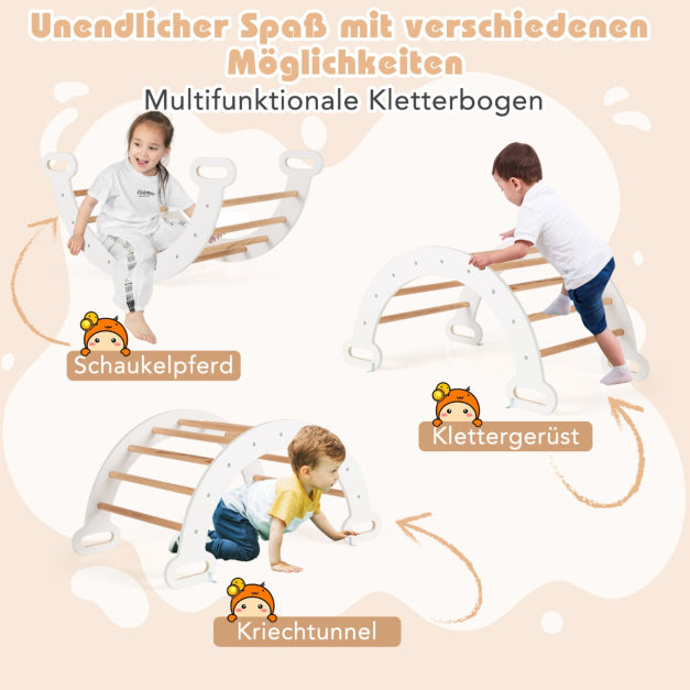 Coast Kletterset – Kletterdreieck 75x55x64 cm, Kletterbogen 89x52x44 cm, Rampe 98x40 cm – Buchenhout, Wit/Naturel