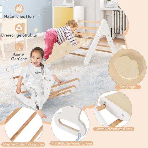 Coast Kletterset – Kletterdreieck 75x55x64 cm, Kletterbogen 89x52x44 cm, Rampe 98x40 cm – Buchenhout, Wit/Naturel