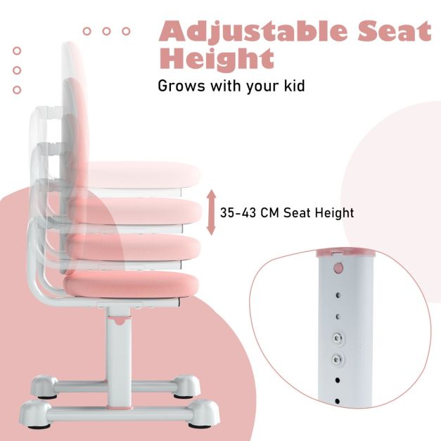 Coast Kinderstoel - Dubbele rugsteun - Verstelbaar - Gevoerde zitting - Ergonomisch - Metalen frame - 100 kg draagvermogen - Roze