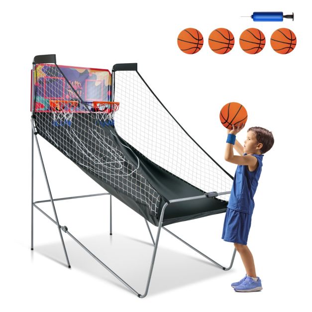 Coast Basketbalspel - Elektronisch - Opvouwbaar - Dubbel - Arcade - 203x110x205cm - Paars/Zwart