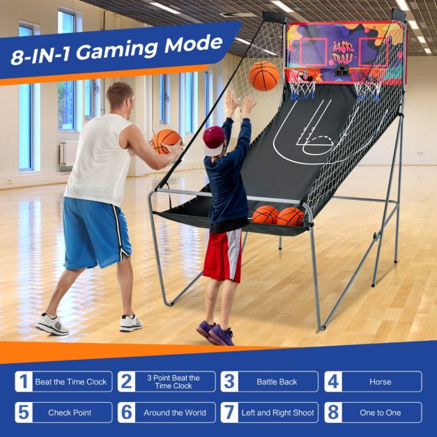 Coast Basketbalspel - Elektronisch - Opvouwbaar - Dubbel - Arcade - 203x110x205cm - Paars/Zwart