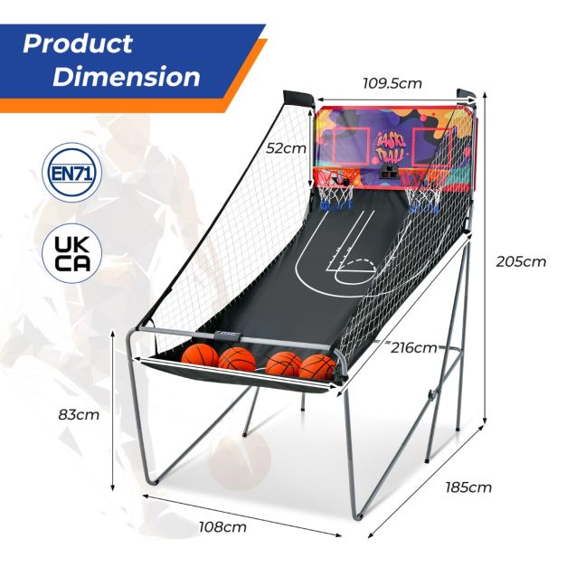Coast Basketbalspel - Elektronisch - Opvouwbaar - Dubbel - Arcade - 203x110x205cm - Paars/Zwart
