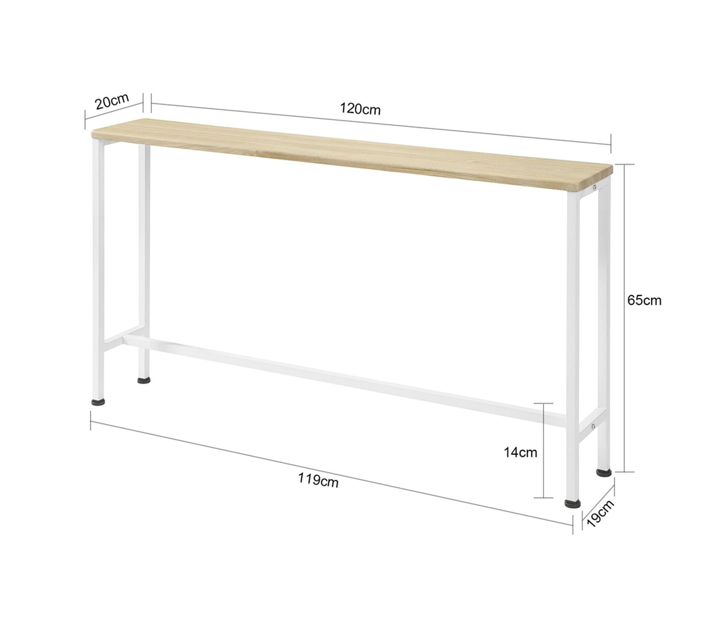 SoBuy Consoletafel - Metalen Hal - Naturel/Wit - 120x65x20cm