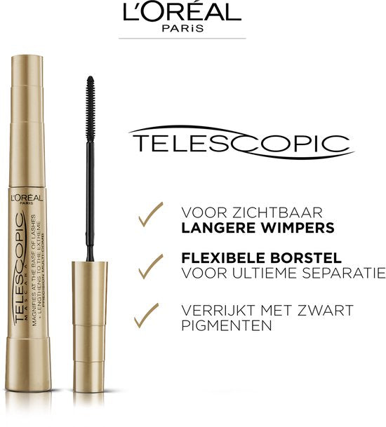 L’Oréal Paris Telescopic Mascara - Lengte mascara voor zichtbaar langere wimpers - Volume zonder klontjes - Zwart - 8ml