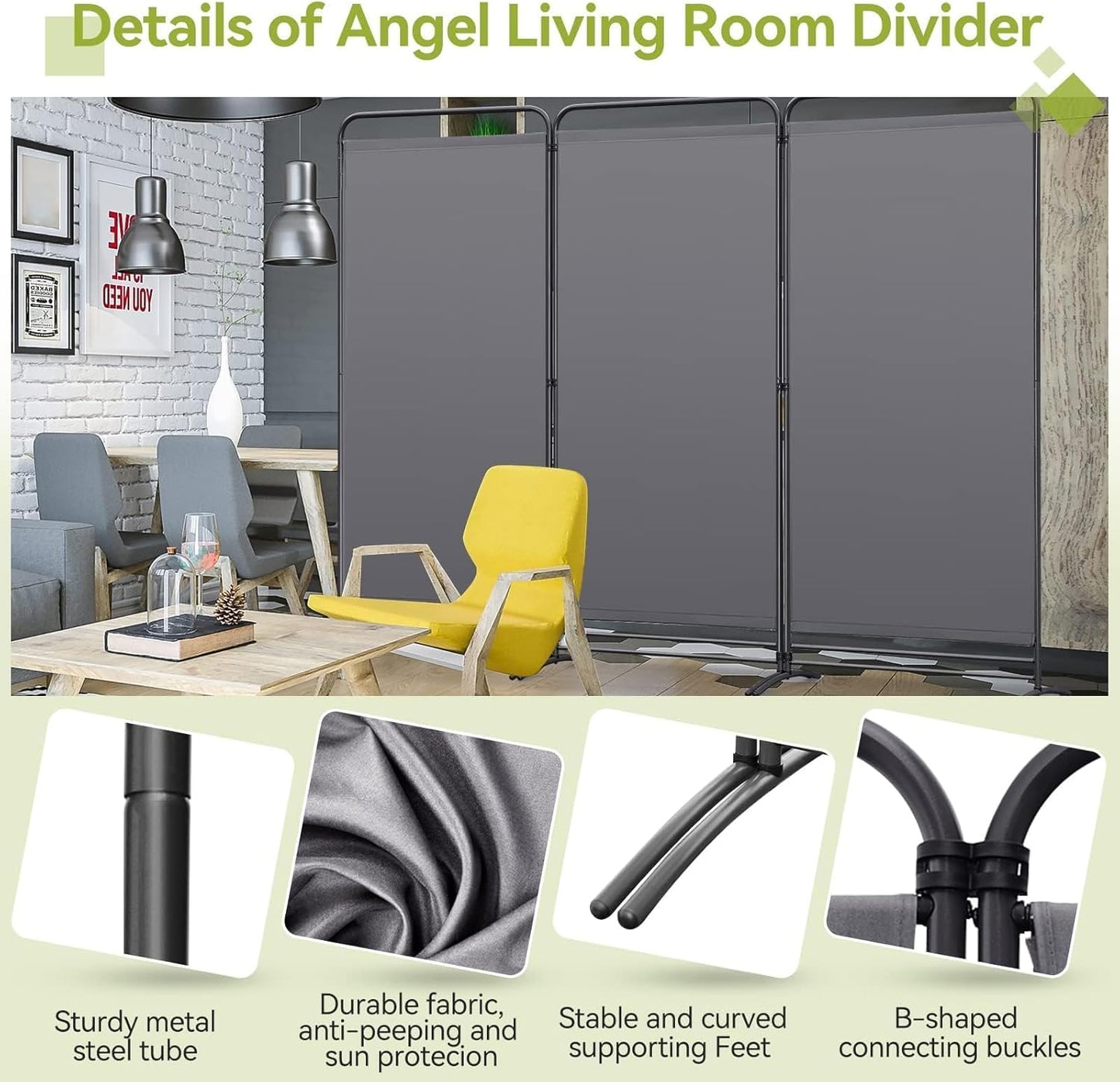 Angel Living Kamerscherm - 3 Panelen - 243 x 180 cm - Binnen & Buiten - Grijs