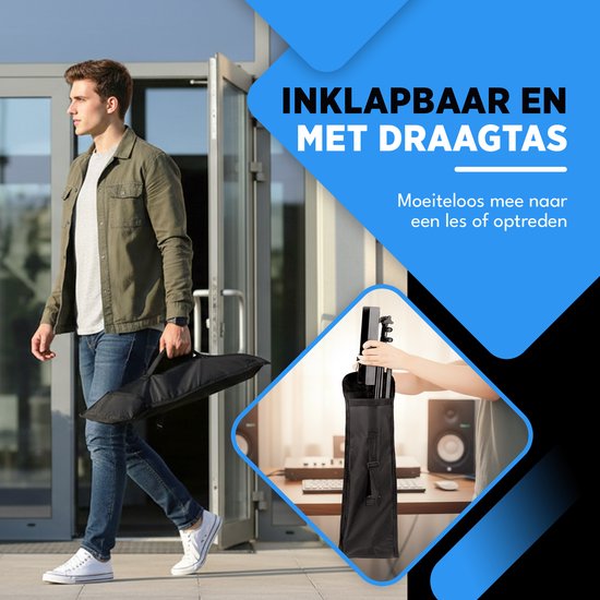 Finesse Muziekstandaard voor Bladmuziek - Opvouwbaar - met Draagtas - Lessenaar voor Tablet - Zwart
