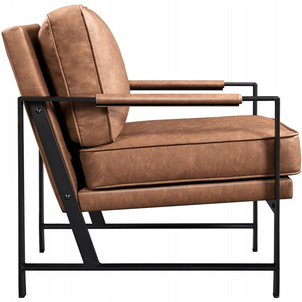 Yaheetech Retro loungestoel - Kunstleer met zwart metalen frame - Lichtbruin - 64 x 80 x 81 cm