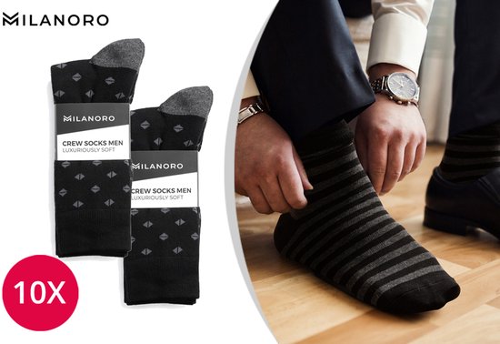 Milanoro - 10 paar stijlvolle katoenen herensokken - Navy - 43-46