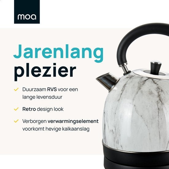 MOA Waterkoker Retro - 1.8L - RVS - BPA vrij - 2200W - 27.50x23.50x19.50 cm - Wit Marmer