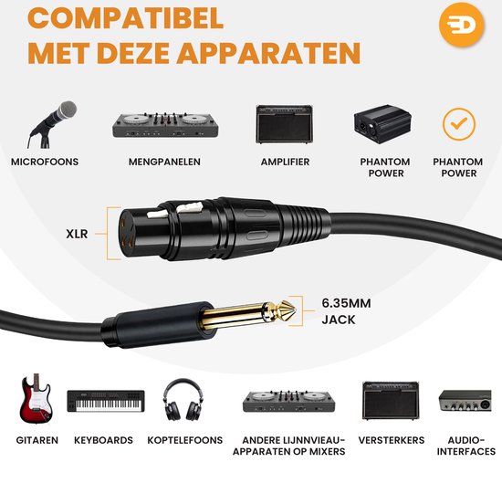 Drivv. Premium XLR Kabel - XLR female naar 6.35 mm jack male - Stereo Jack - 3 meter