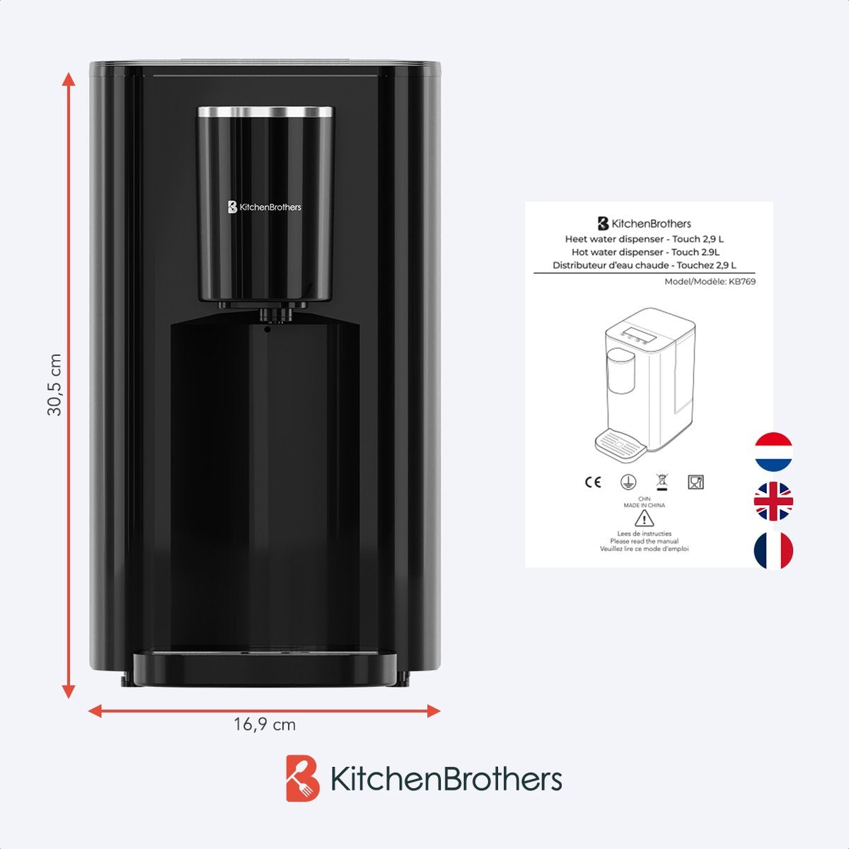KitchenBrothers Heetwaterdispenser - 2,9L - Touch Display - Heetwatertap - 2600W - Zwart
