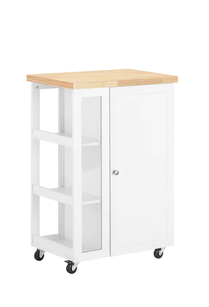 SoBuy - Keukentrolley - 1 Deur & 3 Planken - 60 x 90 x 40 cm - Wit