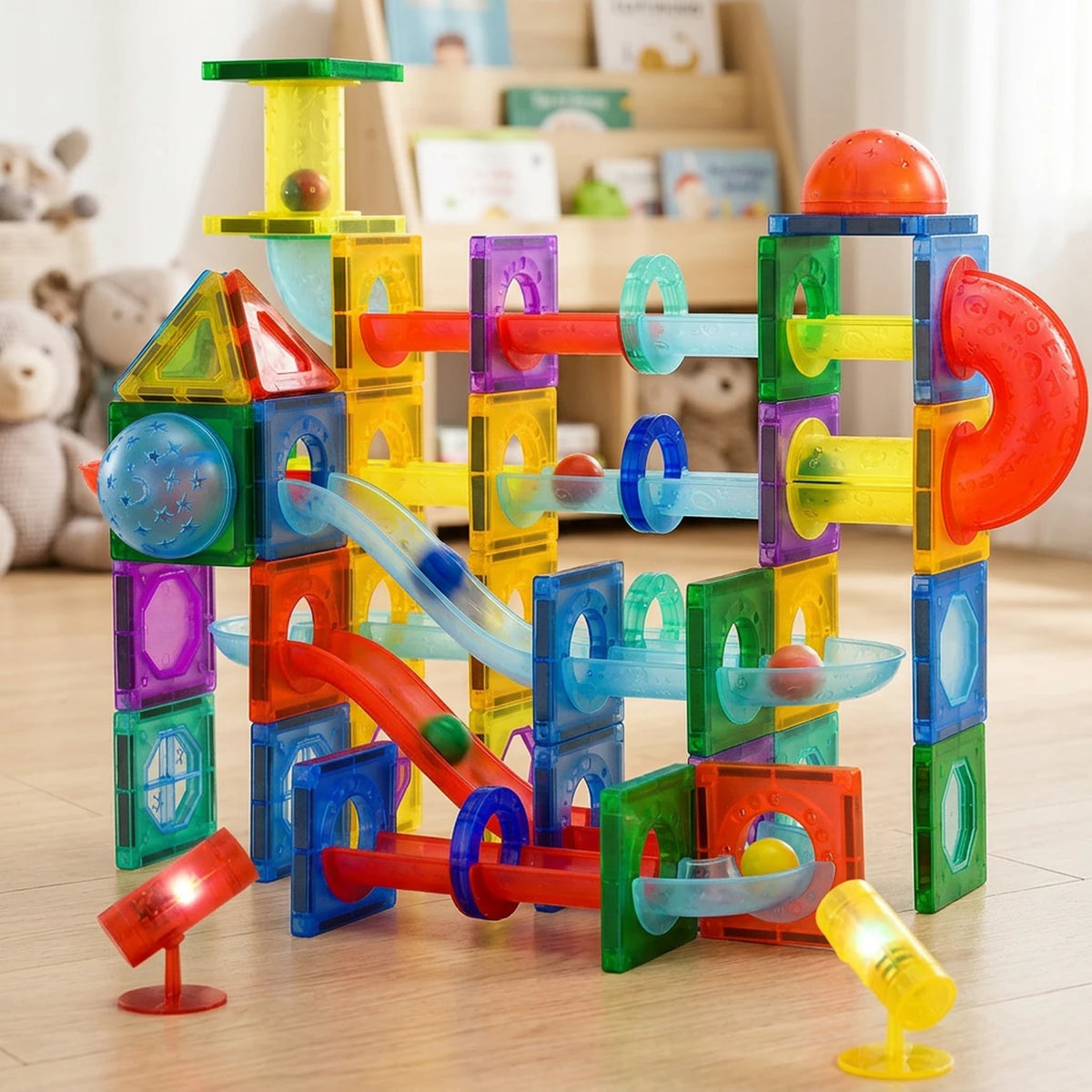Tokky 3D Magnetische Bouwblokken 110 Stuks - Transparant - LED, Knikkerbaan, STEM, vanaf 5 Jaar