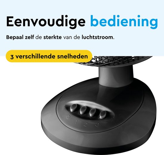 BRASQ Tafelventilator - 30 cm - Zwart - 3 snelheden - Statiefventilator - 40 Watt