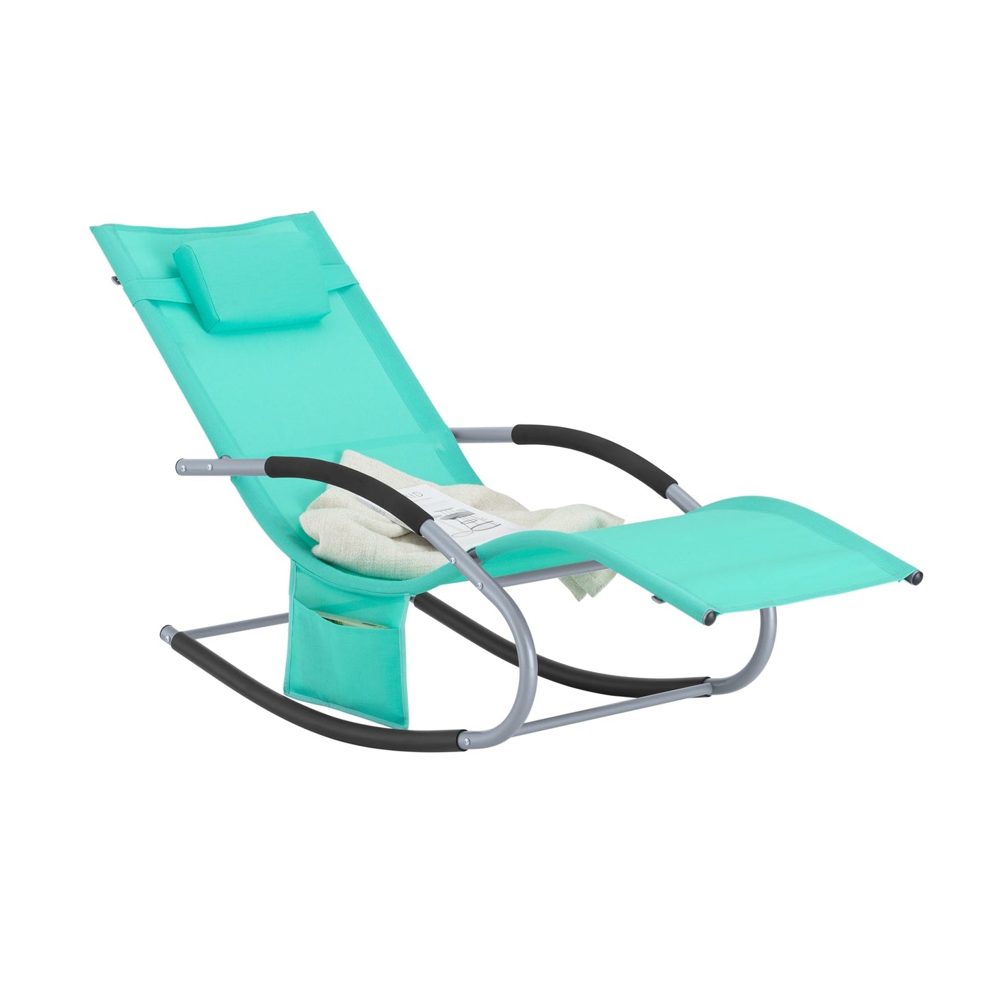 SoBuy Ligstoel OGS28-TB - Met Schommelpoten en Hoofdkussen - 150 x 63 x 83 cm - Groen