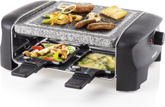 Princess Gourmetstel 162810 - Raclette Steengrill Party – 4 personen – 21 x 21 cm - Regelbare thermostaat - 600W - PFAS Vrij