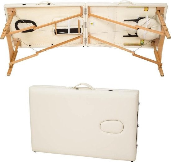 tectake® - Mobiele massagetafel behandeltafel - 3 zones - 5 cm dik - incl. zwarte draagtas - beige - 401465