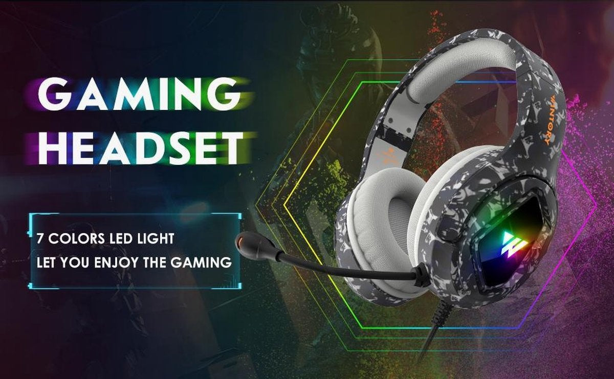 WINTORY M1 RGB light gaming headset met stereo microfoon voor PS4/PS5-laptops-Xbox One - Camouflage Zwart