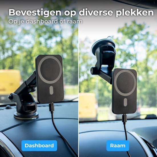 Nuvance Telefoonhouders Auto - Telefoonhouder met Zuignap - Geschikt voor MagSafe - Incl USB-C kabel - Draadloze Oplader - Gsm Houder Auto