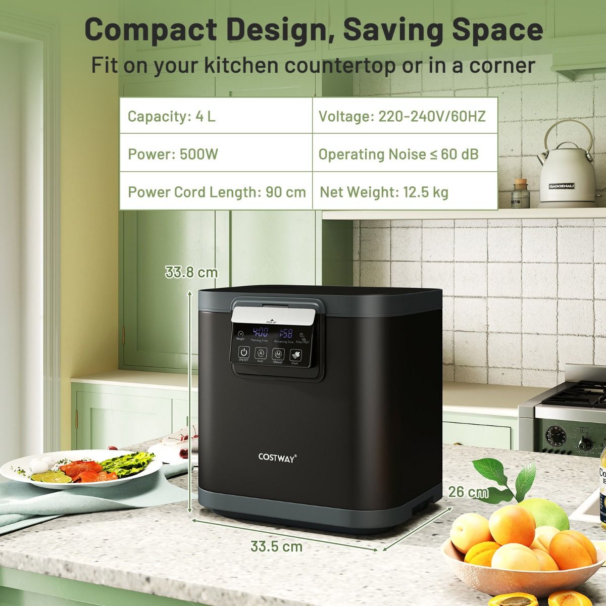 Coast Elektrische Composteerder - 4 liter capaciteit - Zelfreinigend - Zwart