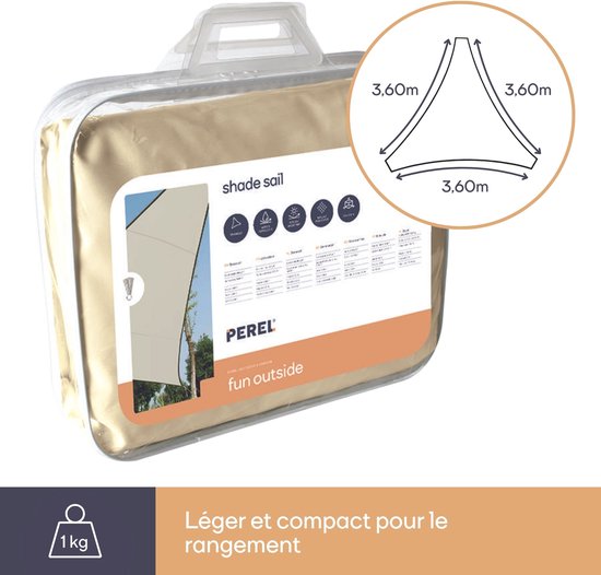 Perel Schaduwdoek waterafstotend 3.6 x 3.6 x 3.6 m 160 g/m² polyester driehoek crème