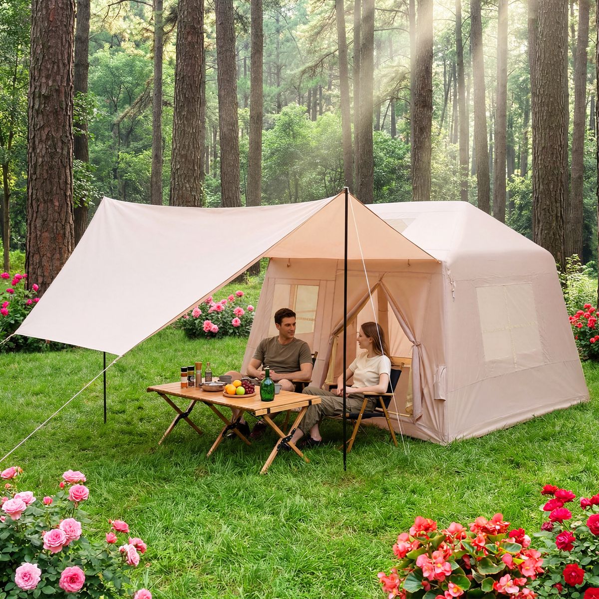Coast Opblaasbare Campingtent - geschikt voor 4-6 personen - snel op te zetten - khaki 253 x 213 x 183 cm