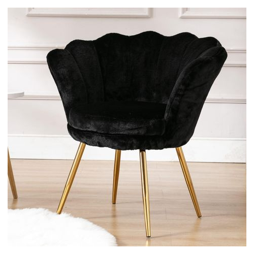 Wahson Fluwelen Accentstoel - Moderne Vanity Armstoel met Bloemblad Rugleuning - Zwart