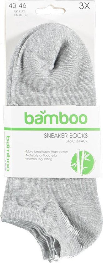 Apollo Sneakersokken Basic Bamboe Grijs 3-pack Maat 43-46