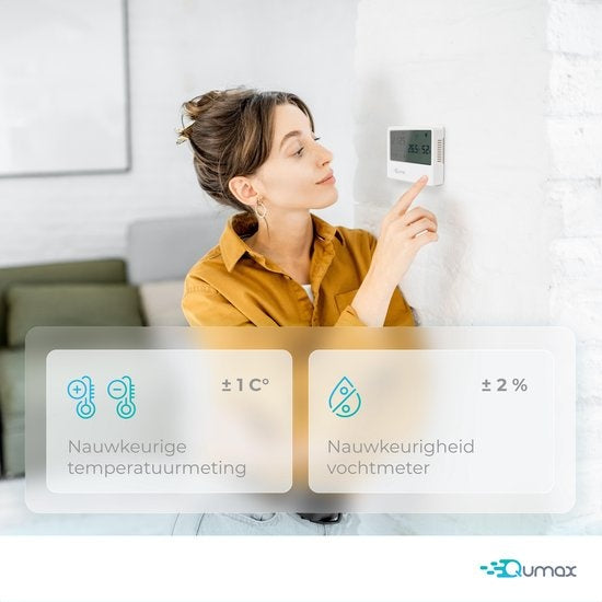 Qumax Digitale Hygrometer - Thermometer voor binnen - Luchtvochtigheidsmeter met halfjaar Accu - Wit