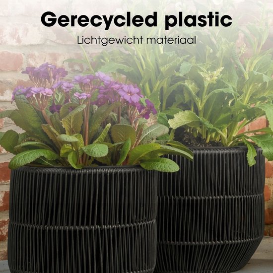 Mica Decorations Peta Bloempot voor Buiten – Set van 3 – Plantenpot voor Bloemen en Buitenplanten – Bloempotten voor Buiten – Zwart