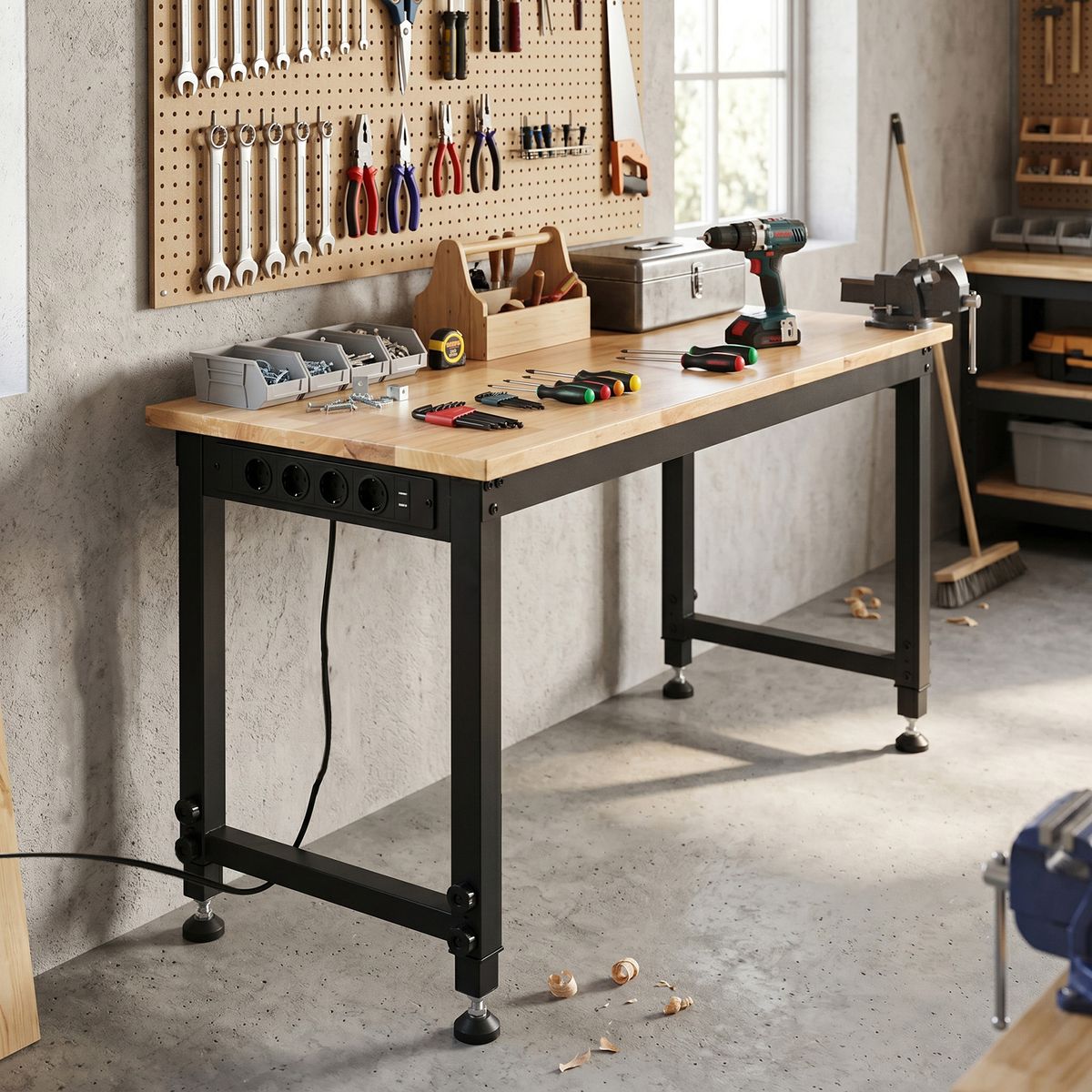 Coast Werkbank - in hoogte verstelbaar - metalen frame met gatenwand - naturel/zwart - 122 x 51 cm