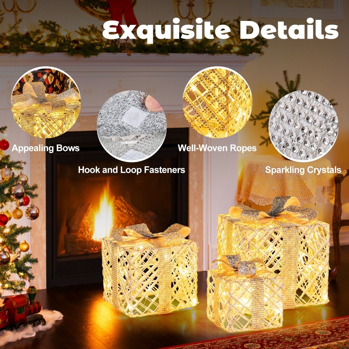 Coast 3-delige LED cadeauboxen set – warmwit – wit – 25×25×23 / 20×20×18 / 15×15×13 cm