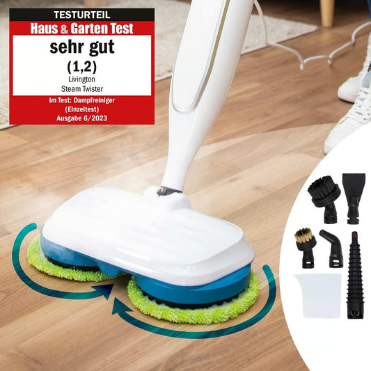 Livington Steam Twister Stoomreiniger - Roterende Reinigingskop - 3-Staps Dampfregeling - Inclusief Accessoires