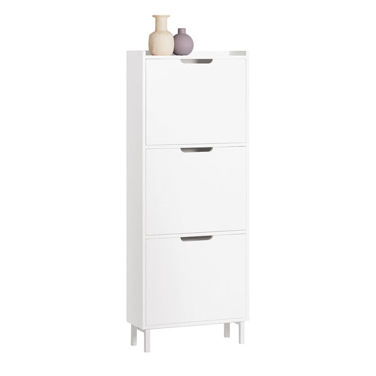 SoBuy Schoenenkast met 3 Kleppen – Wit – Smalle Opbergkast 50×19×129 cm – Hal, Slaapkamer of Woonkamer