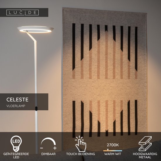 Lucide CELESTE - Vloerlamp - Ø 28 cm - LED Dimbaar - 1x21W 2700K - Wit