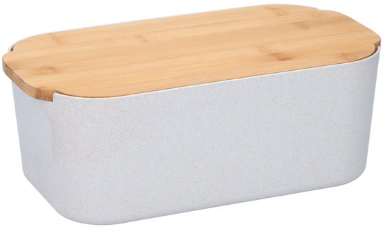 alpina Brood Opbergdoos 33x18,5x12 cm – Brooddoos Met Bamboe Deksel – Deksel Ook Als Snijplank – Compact Formaat – Voor Bewaren Van Brood – Keukenaccessoire