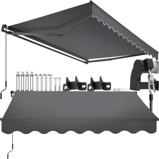 tectake® Zonnescherm met Knikarm - 250 x 200 cm - Zonneluifel - Zonwering voor Raam, Balkon, Buiten - Te Monteren aan Muur - Water- en UV-Bestendig - Donkergrijs