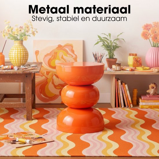 Mica Decorations Luna Tafel - Bijzettafel met Open Rond Design van Stevig IJzer - Salontafel Minimalistisch Voor Binnen - Nachtkastje Voor Kleine Ruimtes - H46 x Ø32 cm - Oranje