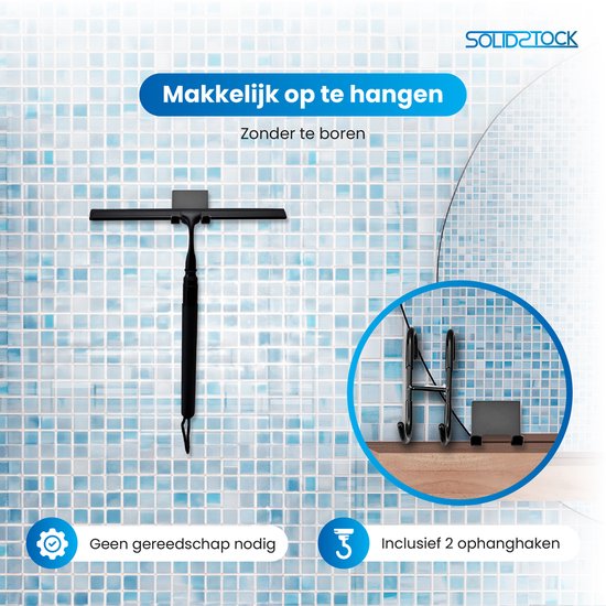 SolidStock Luxe Vloertrekker RVS - Vloerwisser met Steel - Verstelbaar in Lengte 38.5 tot 129 CM - Trekker Douche en Badkamer Vloer - Uitschuifbare Douchewisser - Zwart