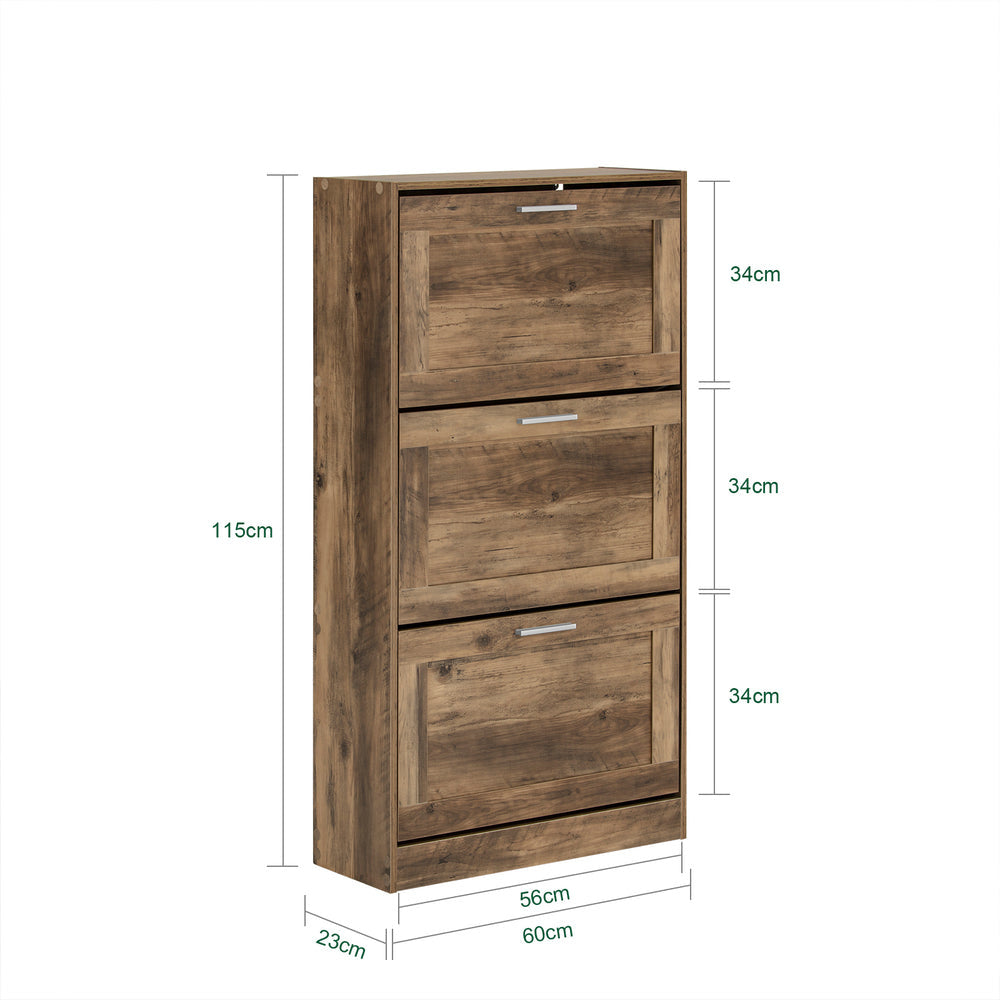 SoBuy FSR137-L-F Schoenenkast - Met 3 Kleppen - 60 x 23 x 115 cm - Donkere Houtkleur