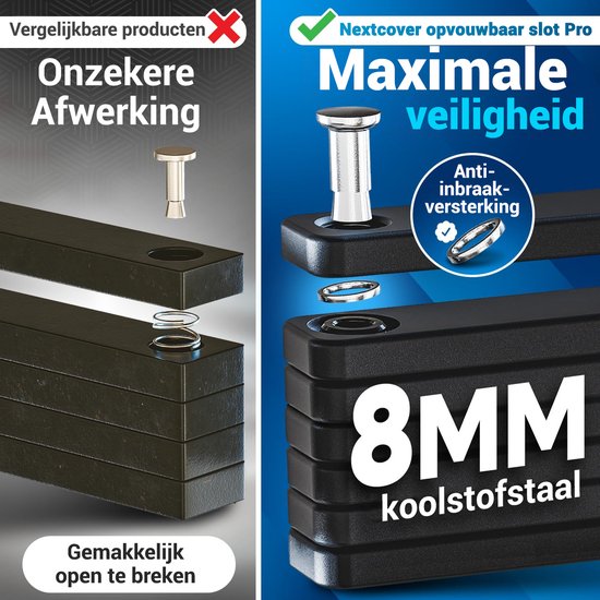 Nextcover Vouwslot 120cm FoldOne | Fietsslot met Drie Sleutels | Fiets Slot met Houder | Slot voor Fietsen, E-Bikes, E-Scooter | SteelSecure-Technologie 3.0
