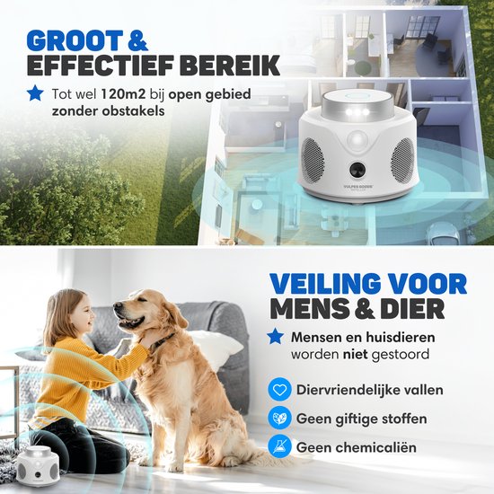 Vulpes Goods® Verjager - Ultrasonische Muizenverjager - Ongedierte Verjager Voor Binnen - Diervriendelijk Muizen en Insecten Bestrijding - Diervriendelijke Muizenval - 360 Graden Bescherming - Pest Repeller - MAX versie - Wit