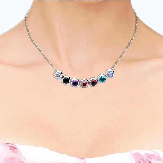 Yolora Dames Ketting met Hanger - 7 Gekleurde Kalpa Camaka Kristallen - Set van 7 - Zilverkleurig