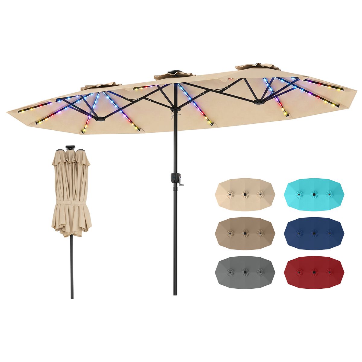 Coast Dubbele tuinparasol - rechthoekig met ledverlichting - 400 x 210 cm - beige