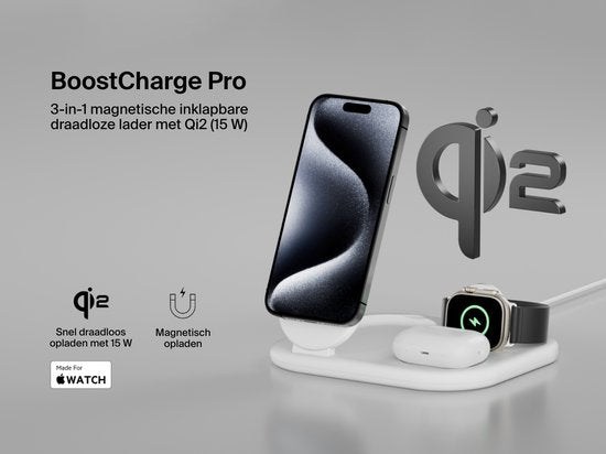 Belkin 3-in-1 Draadloze Lader met Qi2 15W – Magsafe compatibel - Wit