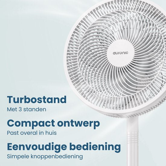 Auronic Staande Ventilator - 3 Snelheden - 85° Oscillatie - Verstelbaar 70-116 cm - Wit