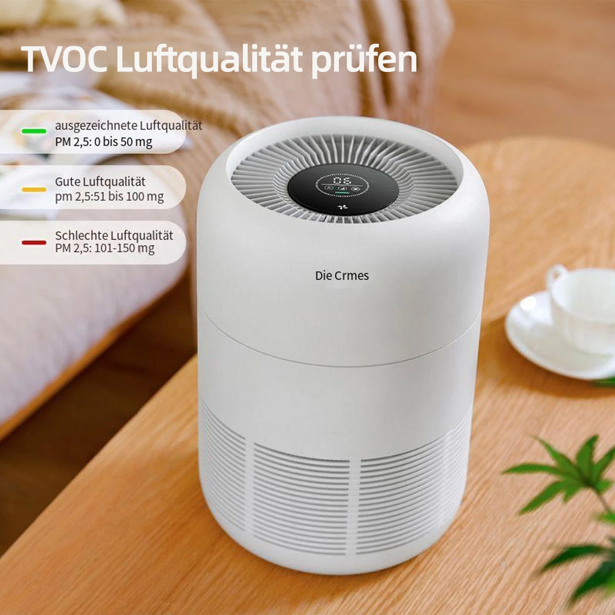 Ormos A8 Luchtreiniger - HEPA-Filter en Luchtkwaliteitssensoren - 21 × 21 × 30,2 cm