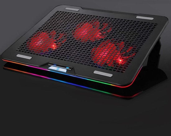 Fuegobird Laptop Cooler - Laptophouder en koeler - 3 ventilatoren - Verstelbaar - RGB - Max 17 inch - Zwart