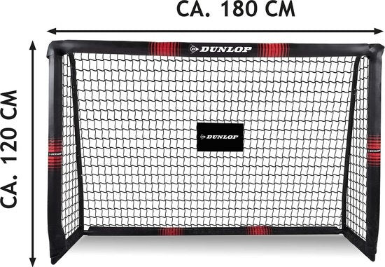 Dunlop Voetbaldoel - Voetbal Goal 180 x 120 x 60 cm - Voetbalgoal Groot - Buitenspeelgoed voor Kinderen en Volwassenen - Snelle Montage - Voetbal Training Doel - Metaal - Zwart/ Rood